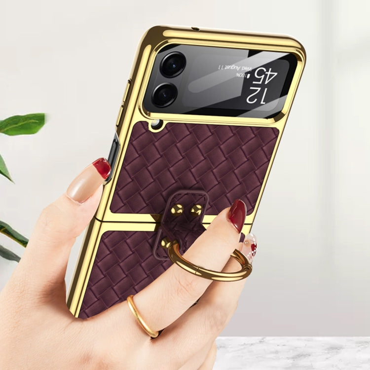 For Samsung Galaxy Z Flip4 GKK Weave Texture Electroplating Protective Phone Case(Gold)
