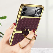 For Samsung Galaxy Z Flip4 GKK Weave Texture Electroplating Protective Phone Case(Gold)