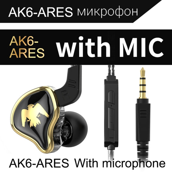QKZ AK6-Ares Sports In-ear HIFI Wired Control Earphone with Mic(Black)