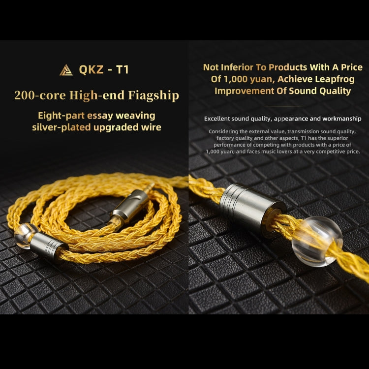 QKZ T1 8 Core TC Silver Plated 3.5mm 0.75mm 2PIN HIFI Earphone Update Cable(Yellow)