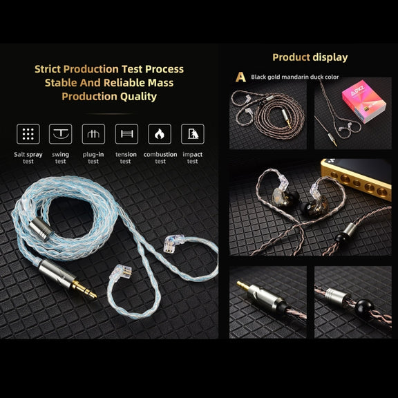 QKZ T1 8 Core TC Silver Plated 3.5mm 0.75mm 2PIN HIFI Earphone Update Cable(Yellow)
