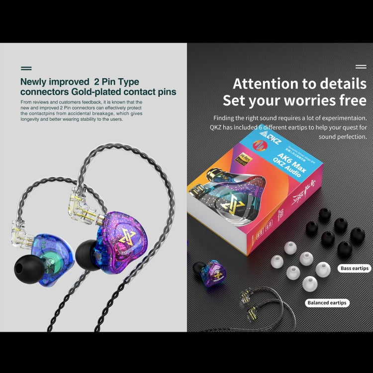 QKZ AK6 MAX In-ear Dynamic Subwoofer Wire-controlled Earphone, Version:Standard Version(Transparent Black)