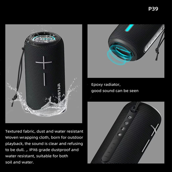 HOPESTAR P39 Outdoor Water-resistant RGB Light Wireless Bluetooth Speaker(Black)