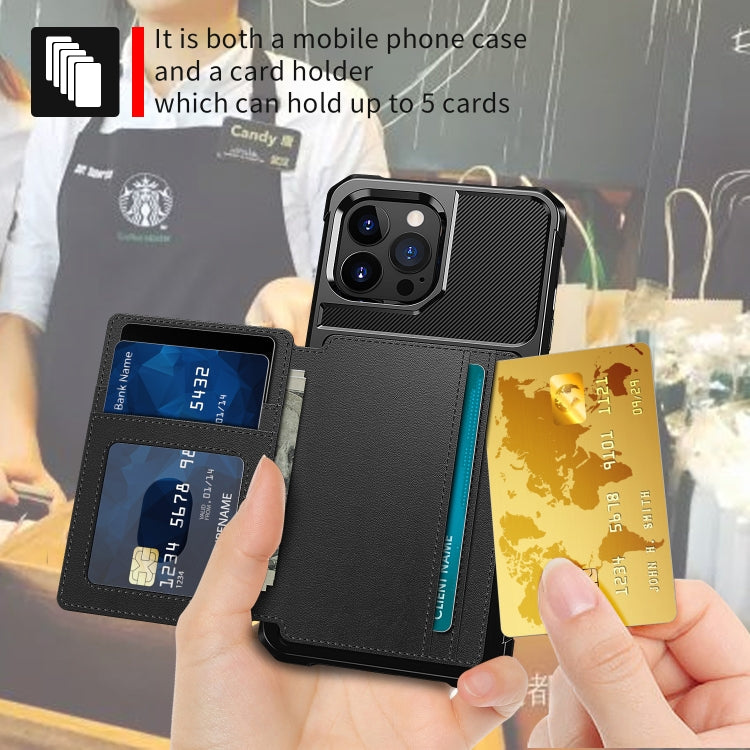 For iPhone 14 Pro Max Magnetic Wallet Card Bag Leather Phone Case (Black)