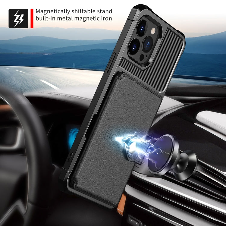For iPhone 14 Pro Max Magnetic Wallet Card Bag Leather Phone Case (Black)