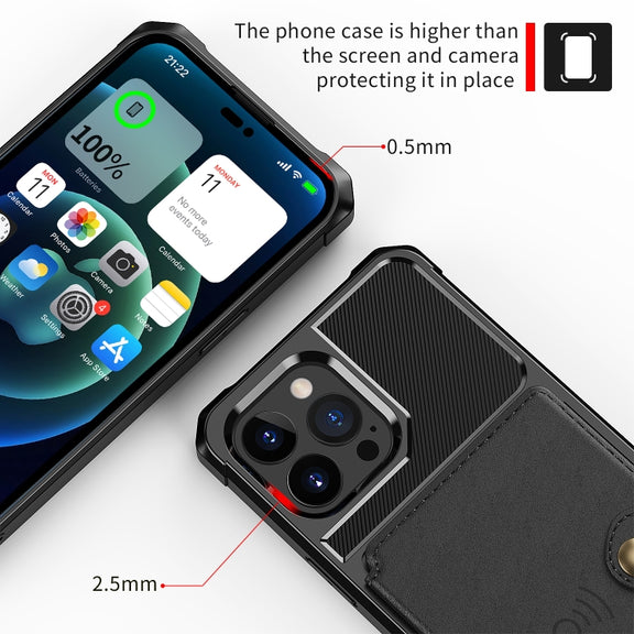 For iPhone 14 Pro Max Magnetic Wallet Card Bag Leather Phone Case (Black)