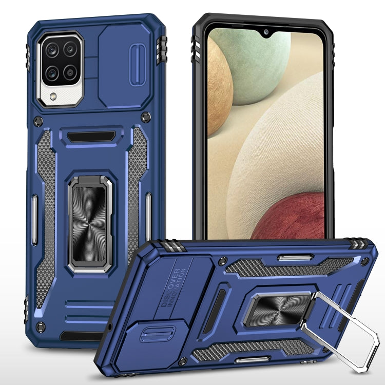 For Samsung Galaxy A12 5G/4G / M12 / F12 Armor PC + TPU Camera Shield Phone Case(Navy Blue)