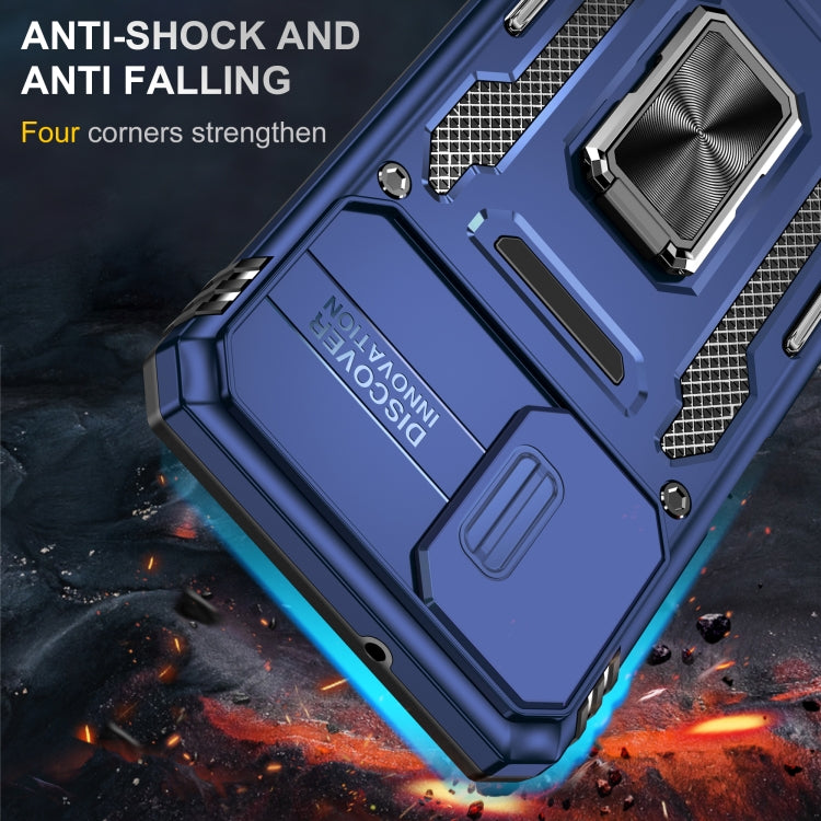 For Samsung Galaxy A12 5G/4G / M12 / F12 Armor PC + TPU Camera Shield Phone Case(Navy Blue)