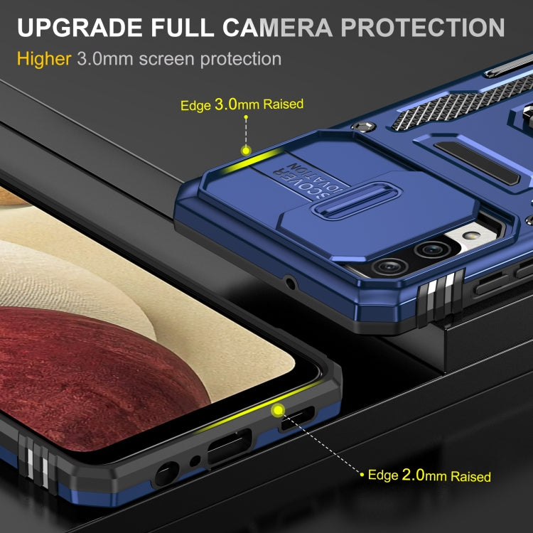 For Samsung Galaxy A12 5G/4G / M12 / F12 Armor PC + TPU Camera Shield Phone Case(Navy Blue)