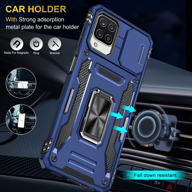 For Samsung Galaxy A12 5G/4G / M12 / F12 Armor PC + TPU Camera Shield Phone Case(Navy Blue)