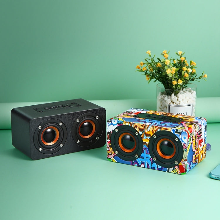 M5 Multifunctional Desktop Wooden Bluetooth Speaker Wireless Loudspeaker(Graffiti Color)