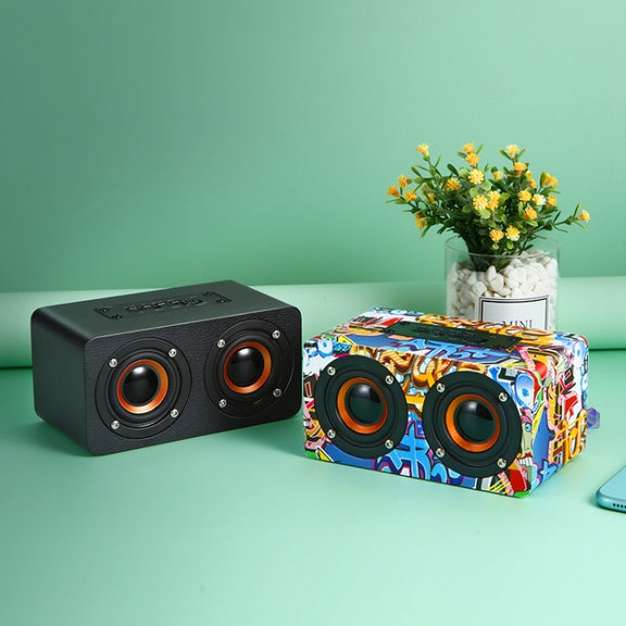 M5 Multifunctional Desktop Wooden Bluetooth Speaker Wireless Loudspeaker(Black)
