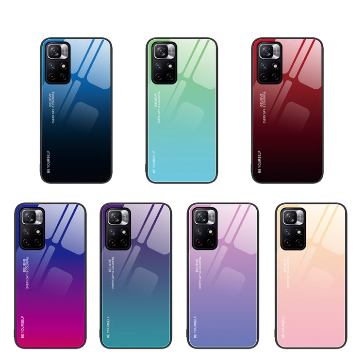 For Xiaomi Redmi Note 11 5G/Poco M4 Pro Gradient Color Glass Case(Purple Red)