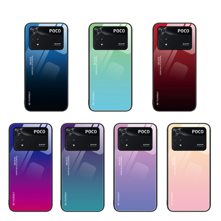 For Xiaomi Poco M4 Pro 4G Gradient Color Glass Case(Blue Black)