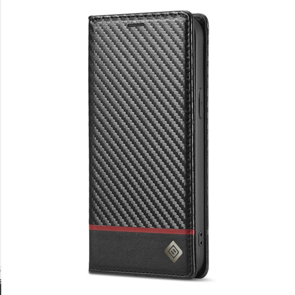 For iPhone 14 LC.IMEEKE Carbon Fiber PU + TPU Leather Case (Horizontal Black)