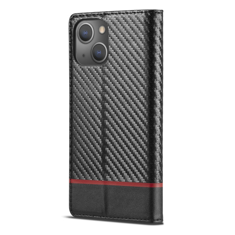 For iPhone 14 LC.IMEEKE Carbon Fiber PU + TPU Leather Case (Horizontal Black)
