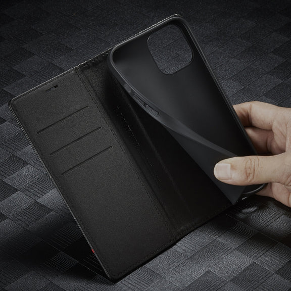 For iPhone 14 LC.IMEEKE Carbon Fiber PU + TPU Leather Case (Horizontal Black)