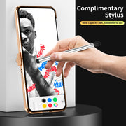 For Samsung Galaxy Z Flip3 5G Litchi Texture Leather Hinged Electroplated Phone Case with Pen(Black Gold)