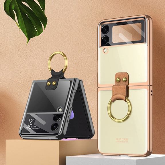 For Samsung Galaxy Z Flip4 GKK Integrated Electroplating Phone Case with Ring(Gold)