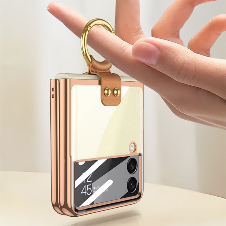 For Samsung Galaxy Z Flip4 GKK Integrated Electroplating Phone Case with Ring(Gold)