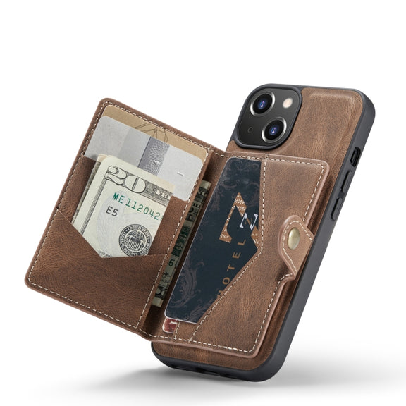 For iPhone 14 JEEHOOD Retro Magnetic Detachable Leather Phone Case (Brown)