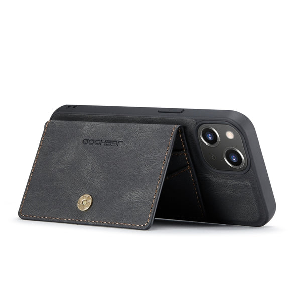 For iPhone 14 JEEHOOD Retro Magnetic Detachable Leather Phone Case (Black)