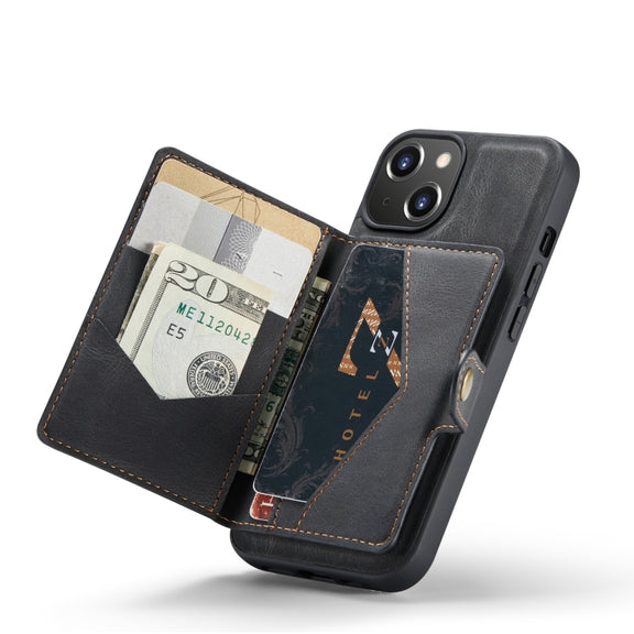 For iPhone 14 JEEHOOD Retro Magnetic Detachable Leather Phone Case (Black)