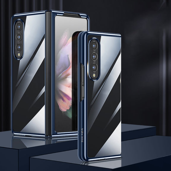 For Samsung Galaxy Z Fold4 SULADA Shockproof Plating PC Transparent Protective Case(Blue)