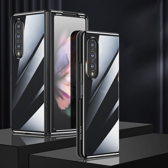 For Samsung Galaxy Z Fold4 SULADA Shockproof Plating PC Transparent Protective Case(Black)