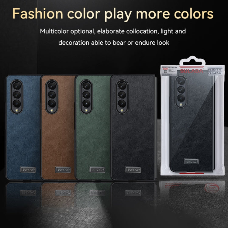 For Samsung Galaxy Z Fold4 SULADA Shockproof TPU + Handmade Leather Protective Case(Black)