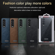 For Samsung Galaxy Z Fold4 SULADA Shockproof TPU + Handmade Leather Protective Case(Blue)