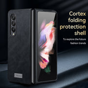 For Samsung Galaxy Z Fold4 SULADA Shockproof TPU + Handmade Leather Protective Case(Black)