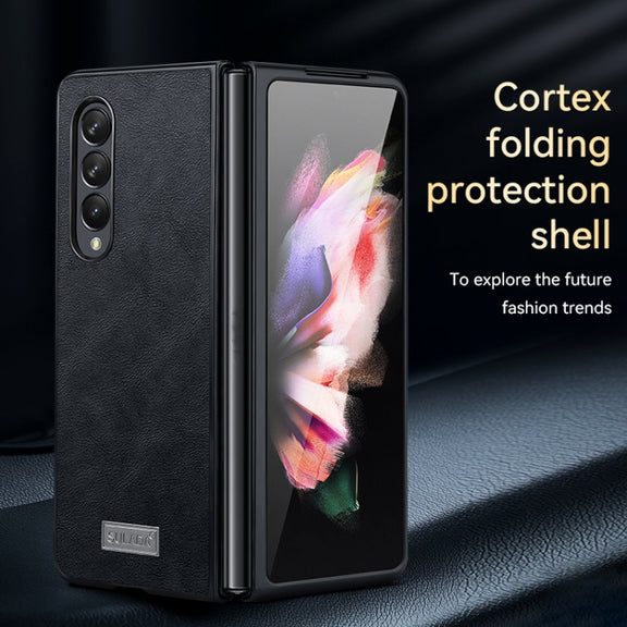 For Samsung Galaxy Z Fold4 SULADA Shockproof TPU + Handmade Leather Protective Case(Black)
