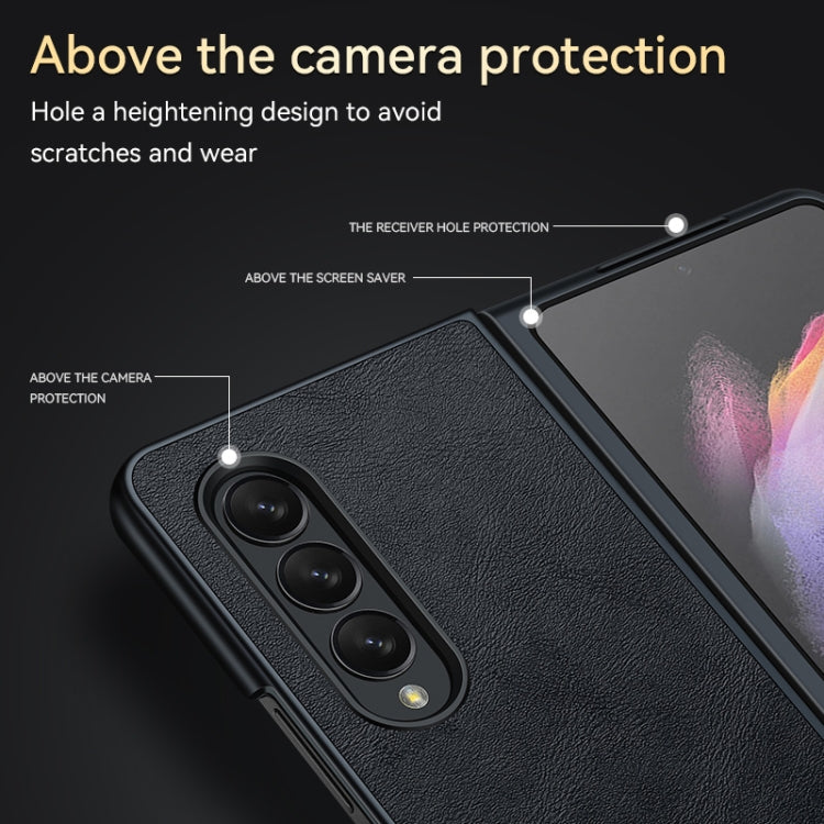 For Samsung Galaxy Z Fold4 SULADA Shockproof TPU + Handmade Leather Protective Case(Black)