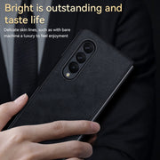 For Samsung Galaxy Z Fold4 SULADA Shockproof TPU + Handmade Leather Protective Case(Black)