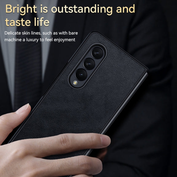 For Samsung Galaxy Z Fold4 SULADA Shockproof TPU + Handmade Leather Protective Case(Black)