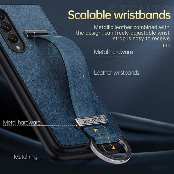For Samsung Galaxy Z Fold4 SULADA Cool Series PC + Leather Texture Skin Feel Shockproof Phone Case(Blue)