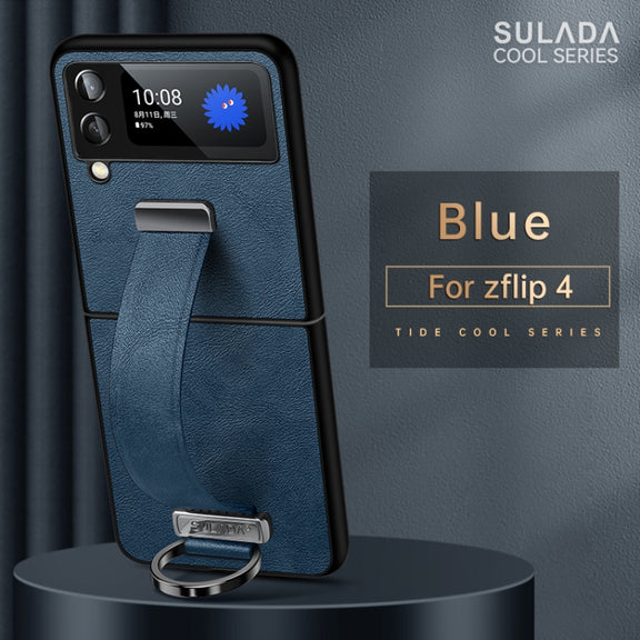 For Samsung Galaxy Z Flip4 SULADA Cool Series PC + Leather Texture Skin Feel Shockproof Phone Case(Blue)