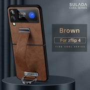 For Samsung Galaxy Z Flip4 SULADA Cool Series PC + Leather Texture Skin Feel Shockproof Phone Case(Brown)