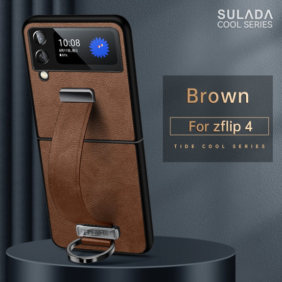 For Samsung Galaxy Z Flip4 SULADA Cool Series PC + Leather Texture Skin Feel Shockproof Phone Case(Brown)