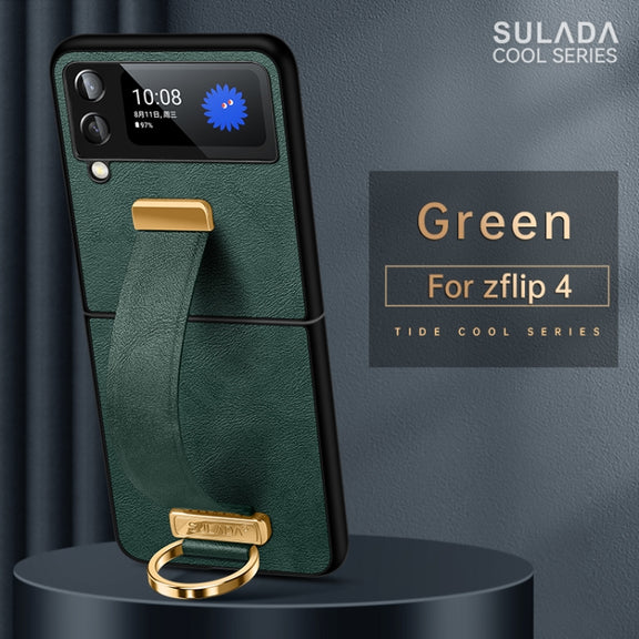 For Samsung Galaxy Z Flip4 SULADA Cool Series PC + Leather Texture Skin Feel Shockproof Phone Case(Green)