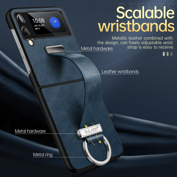 For Samsung Galaxy Z Flip4 SULADA Cool Series PC + Leather Texture Skin Feel Shockproof Phone Case(Blue)