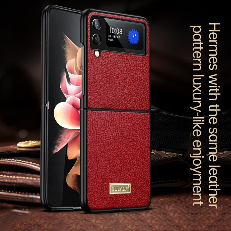 For Samsung Galaxy Z Flip4 SULADA Shockproof TPU + Handmade Leather Phone Case(Black)