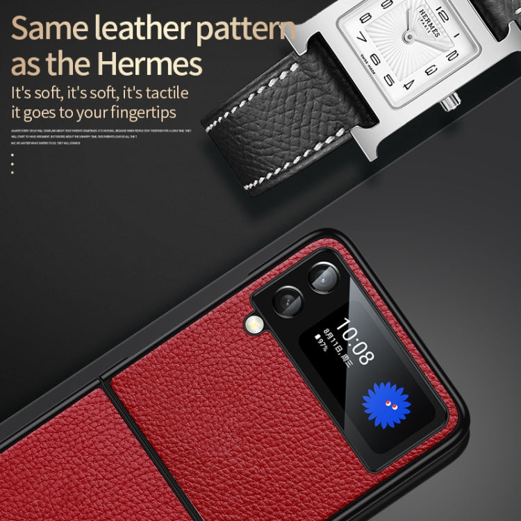 For Samsung Galaxy Z Flip4 SULADA Shockproof TPU + Handmade Leather Phone Case(Black)