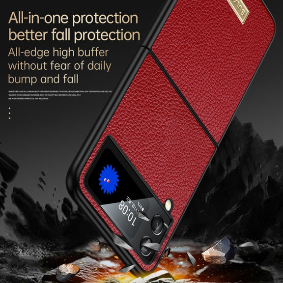 For Samsung Galaxy Z Flip4 SULADA Shockproof TPU + Handmade Leather Phone Case(Black)