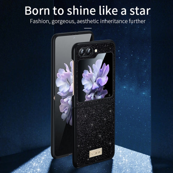For Samsung Galaxy Z Flip5 SULADA Shockproof TPU + Handmade Leather Phone Case(Gold)