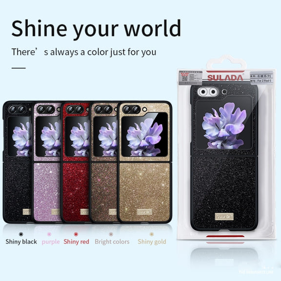For Samsung Galaxy Z Flip5 SULADA Shockproof TPU + Handmade Leather Phone Case(Gold)