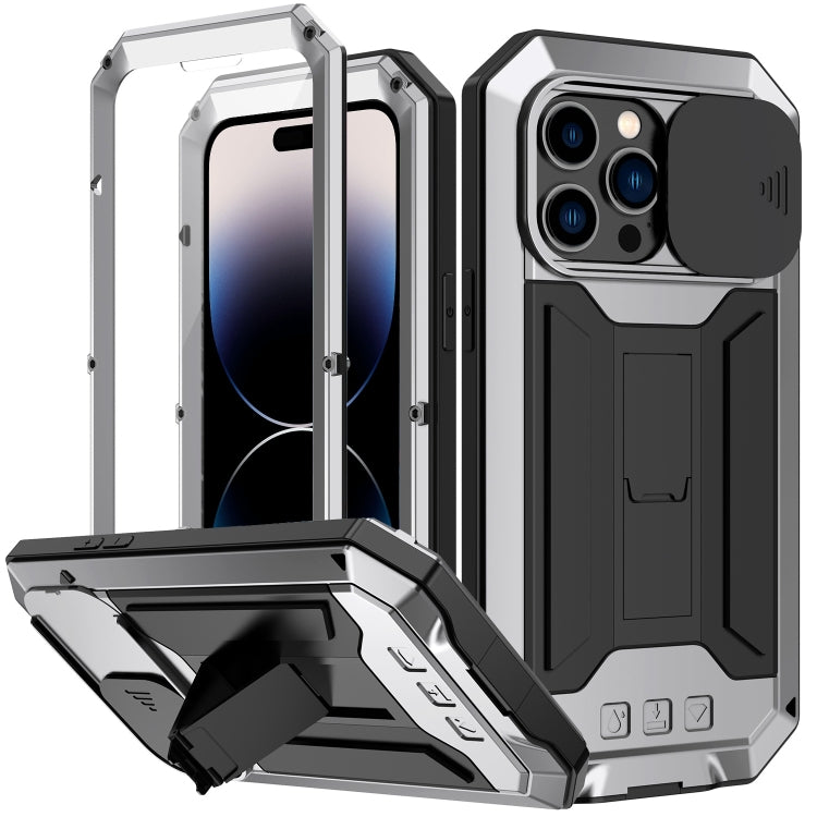 For iPhone 14 Pro R-JUST Shockproof Life Water-resistant Dust-proof Case(Silver)