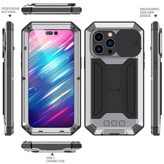 For iPhone 14 Pro R-JUST Shockproof Life Water-resistant Dust-proof Case(Silver)