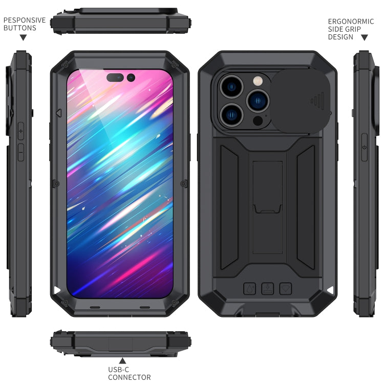 For iPhone 14 Pro R-JUST Shockproof Life Water-resistant Dust-proof Case(Black)